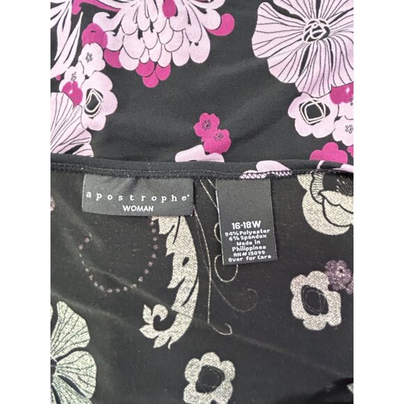Apostrophe Women’s Size 16-18W Floral Blouse Black Pink Liquid Knit B44 - Picture 8 of 8
